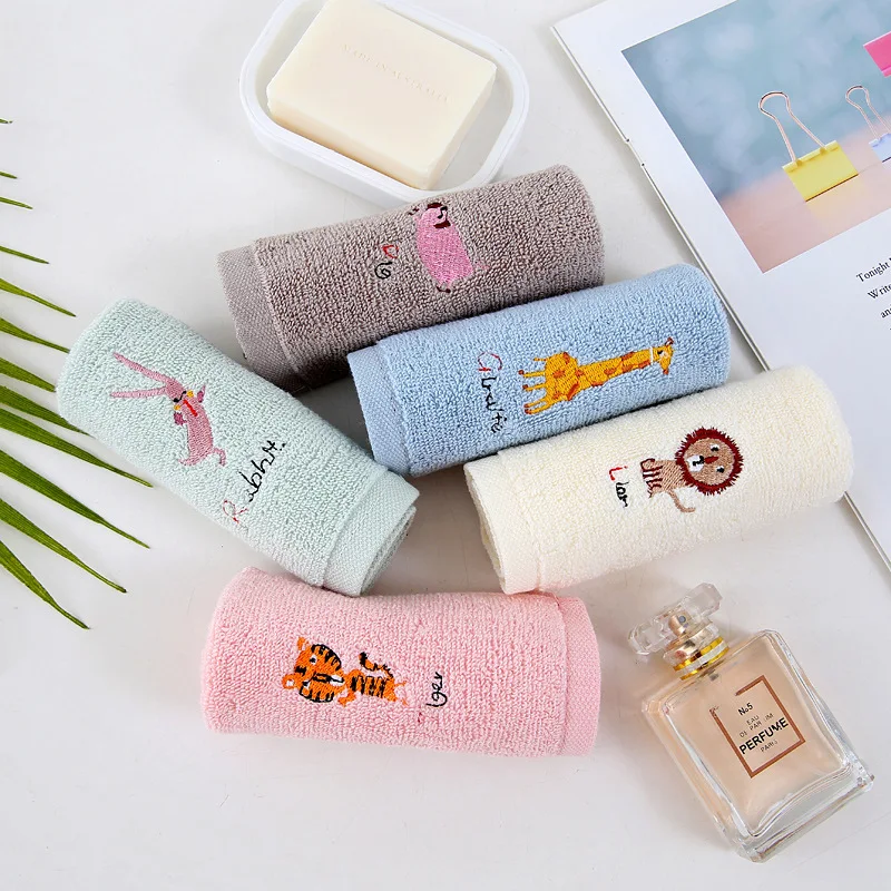 Cotton Small Square Towel 25*25 Cartoon Embroidered Plain Hook Children's Square Towel Kindergarten Baby 3Pcs/Set cotton towel,square towel