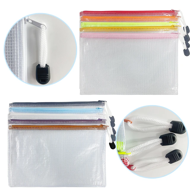 6 Pack Mesh Zipper Pouch Document Bag Waterproof Zip File