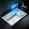 ASRAS Island Hidden Double Cover kitchen Sink Single Large Size 304 Stainless Steel 4mm Thickness Handmade Brushed kitchen Sinks 2