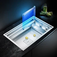 ASRAS Island Hidden Double Cover kitchen Sink Single Large Size 304 Stainless Steel 4mm Thickness Handmade Brushed kitchen Sinks 2