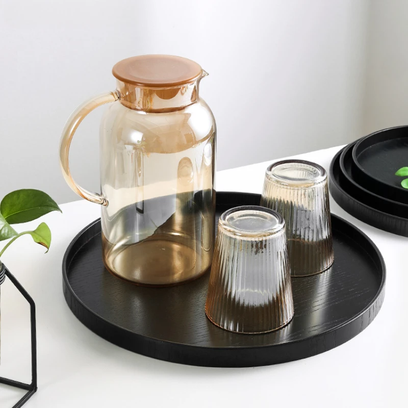 Round Wooden Tray Black Tea Cup Kettle Storage Tray Coffee Dessert Plate Cake Snack Plate Solid Wooden Dinner Plate 5
