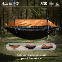 Outdoor Anti-Rollover Hammock, Sunshade and Mosquito Proof, Single and Double Camping Hammock with Mosquito Net 1