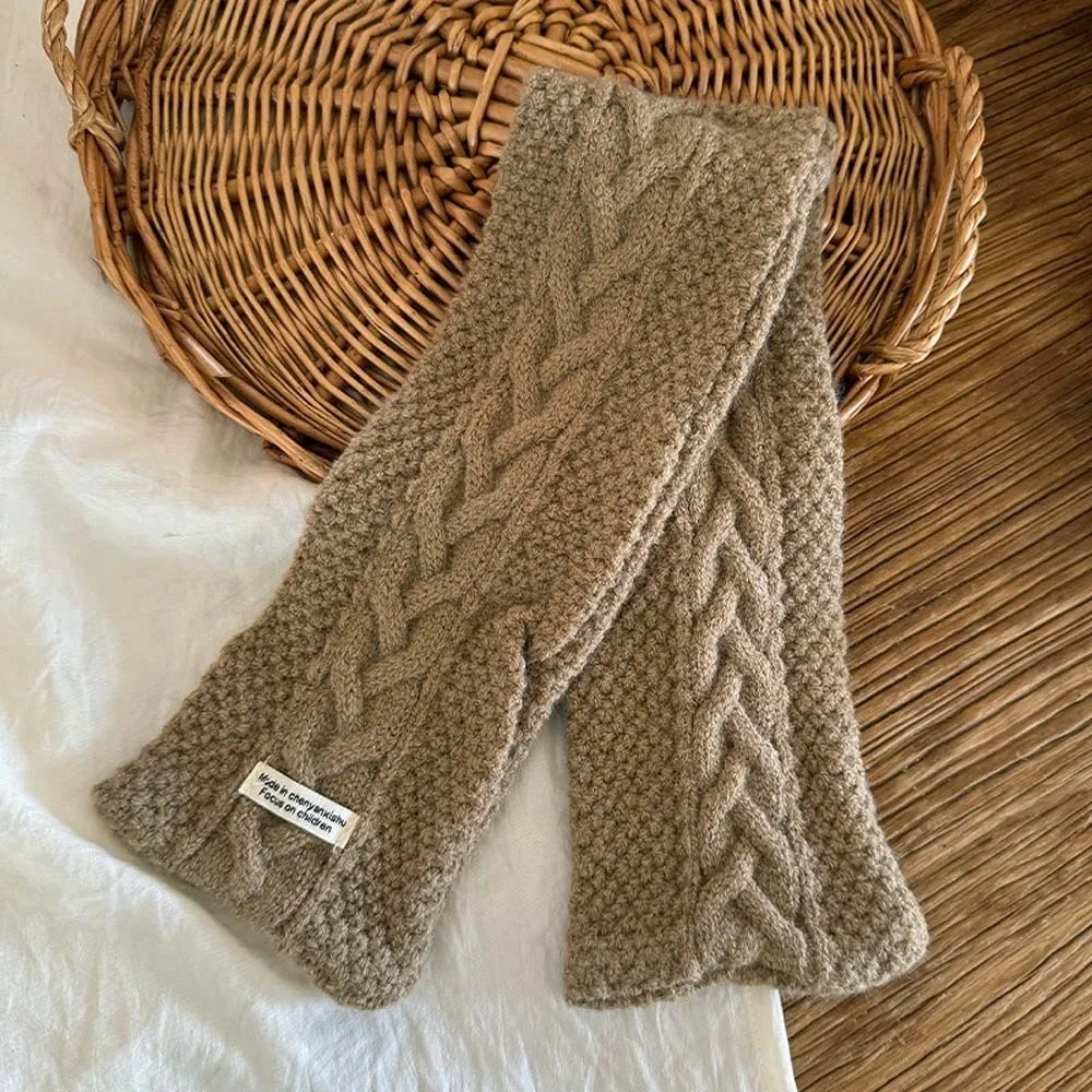 Elastic Children Knitted Scarf Trendy Korean Style Kids Woven Neckerchief All-match Solid Color Winter Cross Muffler Boys