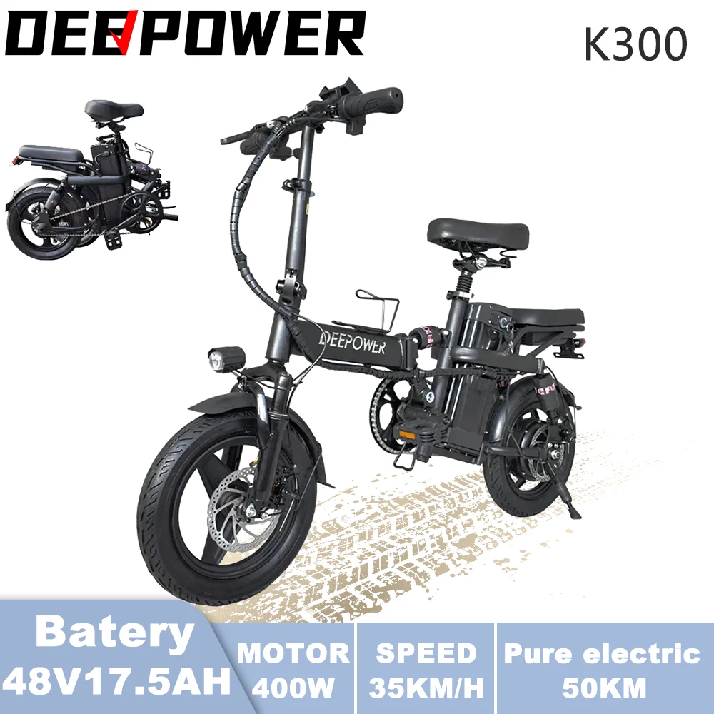 DEEPPOWER 折りたたみ電動自転車 ブラック Deepower 14 インチ折りたたみ電動自転車 400 ワットモーター 48V
