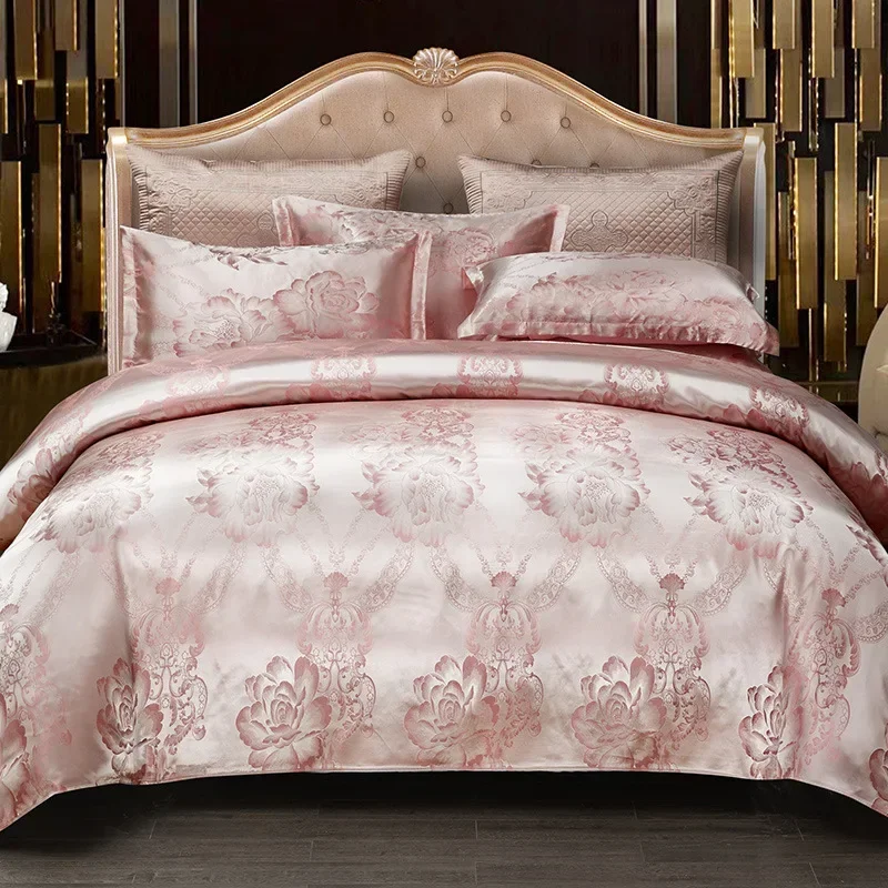 

4Pcs Luxury Satin jacquard Bedding Set Euro bed linen Queen King size Duvet Cover Bed sheet and pillowcases set Flat sheet