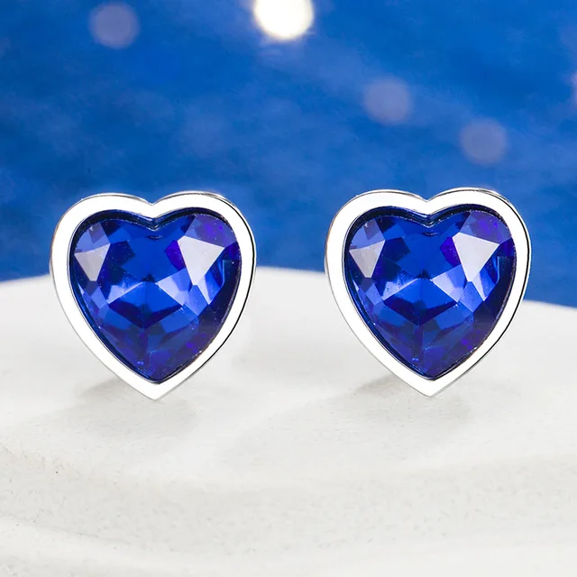 925 Sterling Silver Crystal Jewelry Fashion Heart Stud