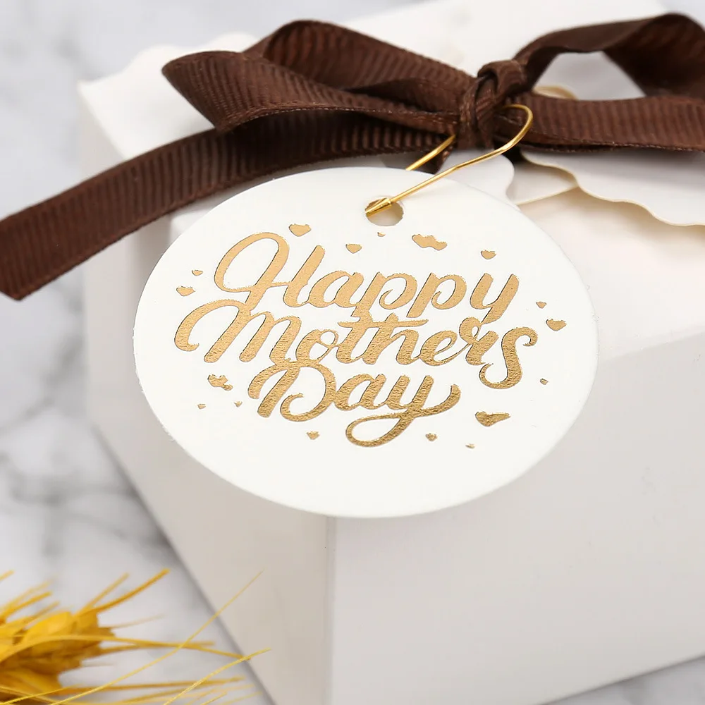 50pcs Happy Mother\'s Day Gift Tags Bronzing White Paper Cards Mother Mum Mommy Gifts Bags Boxes Decoration Product Hang Tag
