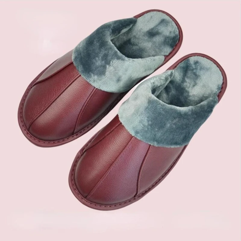 

XIHAHA Men's Women Indoor Shoes Male Fashion Leather Shoe Cotton Slippers Man Concise Slides Simple Home Couple Keep Warm Boots