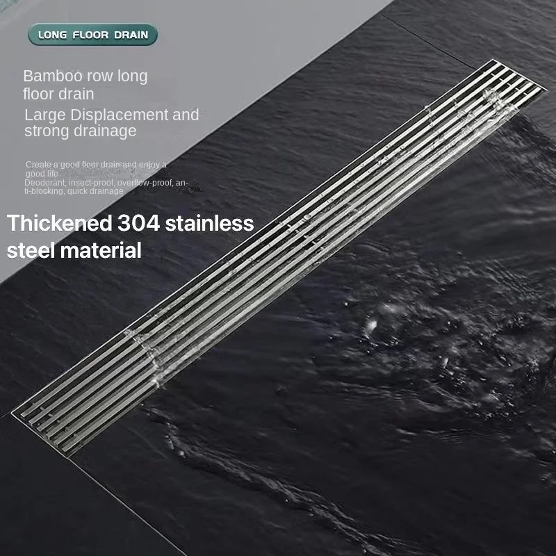 ยาว 20-80 ซม.ท่อระบายน้ําไม้ไผ่หนา 304 สแตนเลสห้องน้ําท่อระบายน้ําชั้นขนาดใหญ่ Displacement แมลงและกลิ่น 1