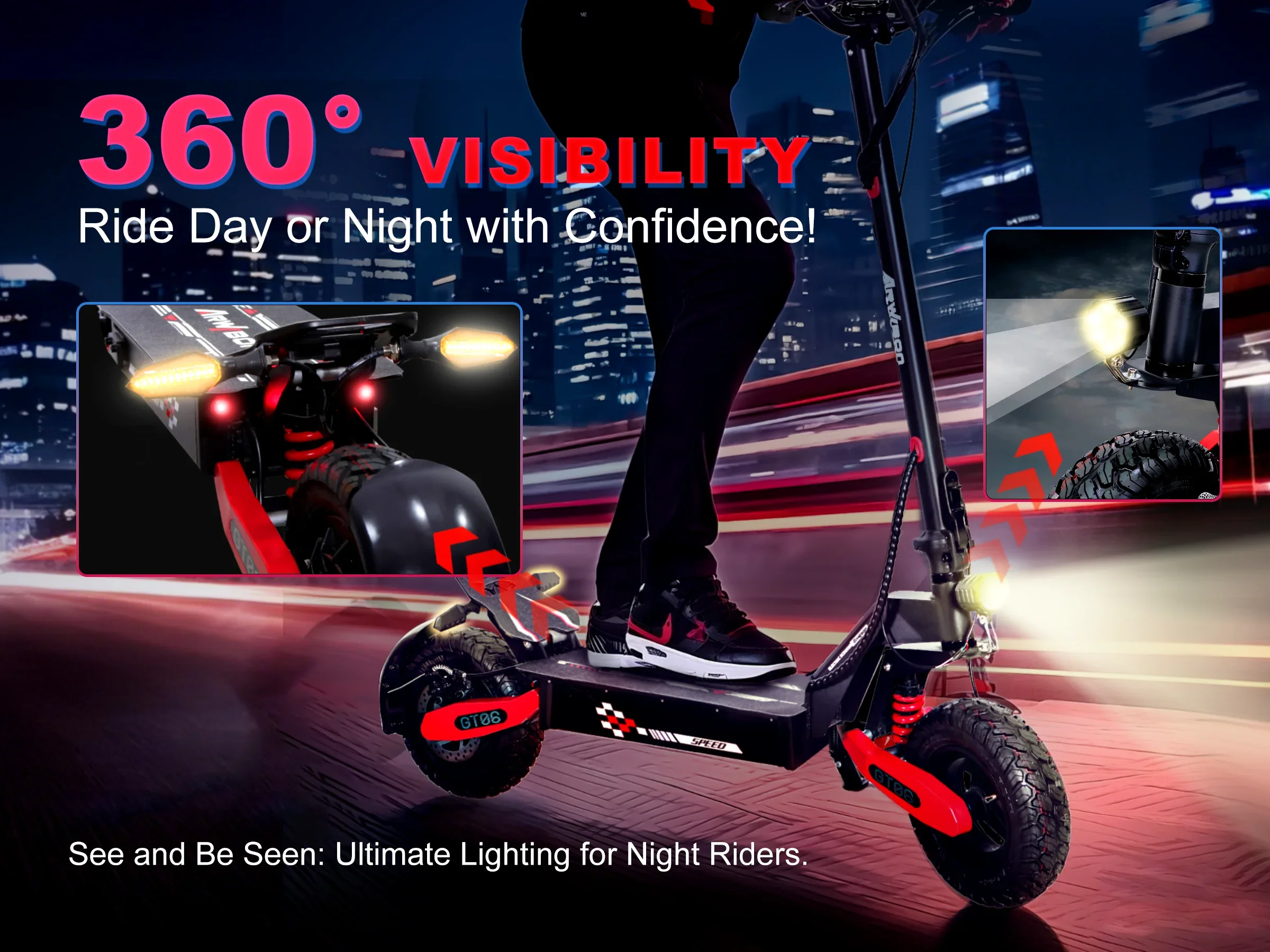 Arwibon GT06 1200W Foldable E-Scooter for Adults -Max Speed 25MPH