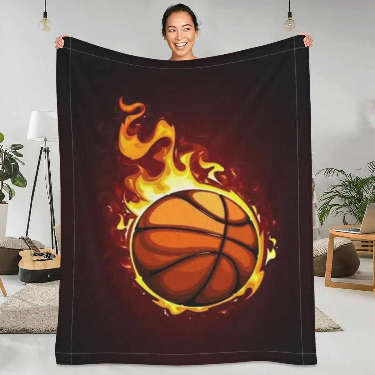 

Fire Basketball Flannel Blanket Sport Super Warm Throw Blanket for Couch Bed Picnic Printed Bedspread Sofa Bed Cover