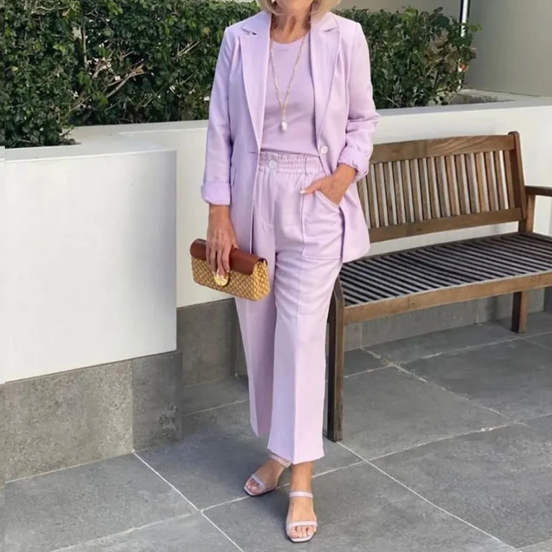 

Женский Однобортный блейзер с отложным воротником и прямые брюки