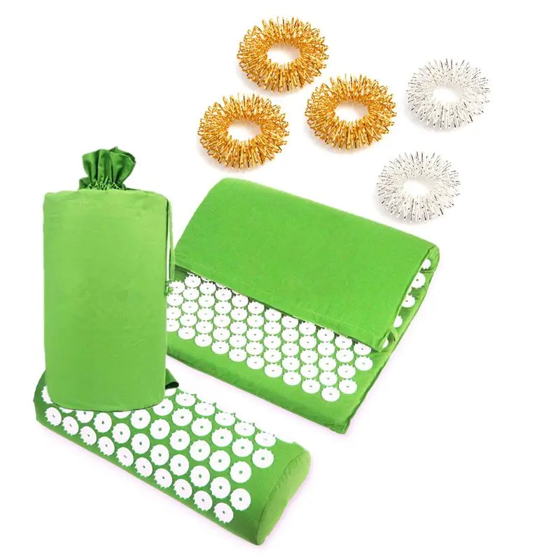 

Acupressure Cushion Yoga Mat Pillow Lotus Massager Set with Finger Rings for Full Body Legs Back Neck Trigger Point Therapy 094C