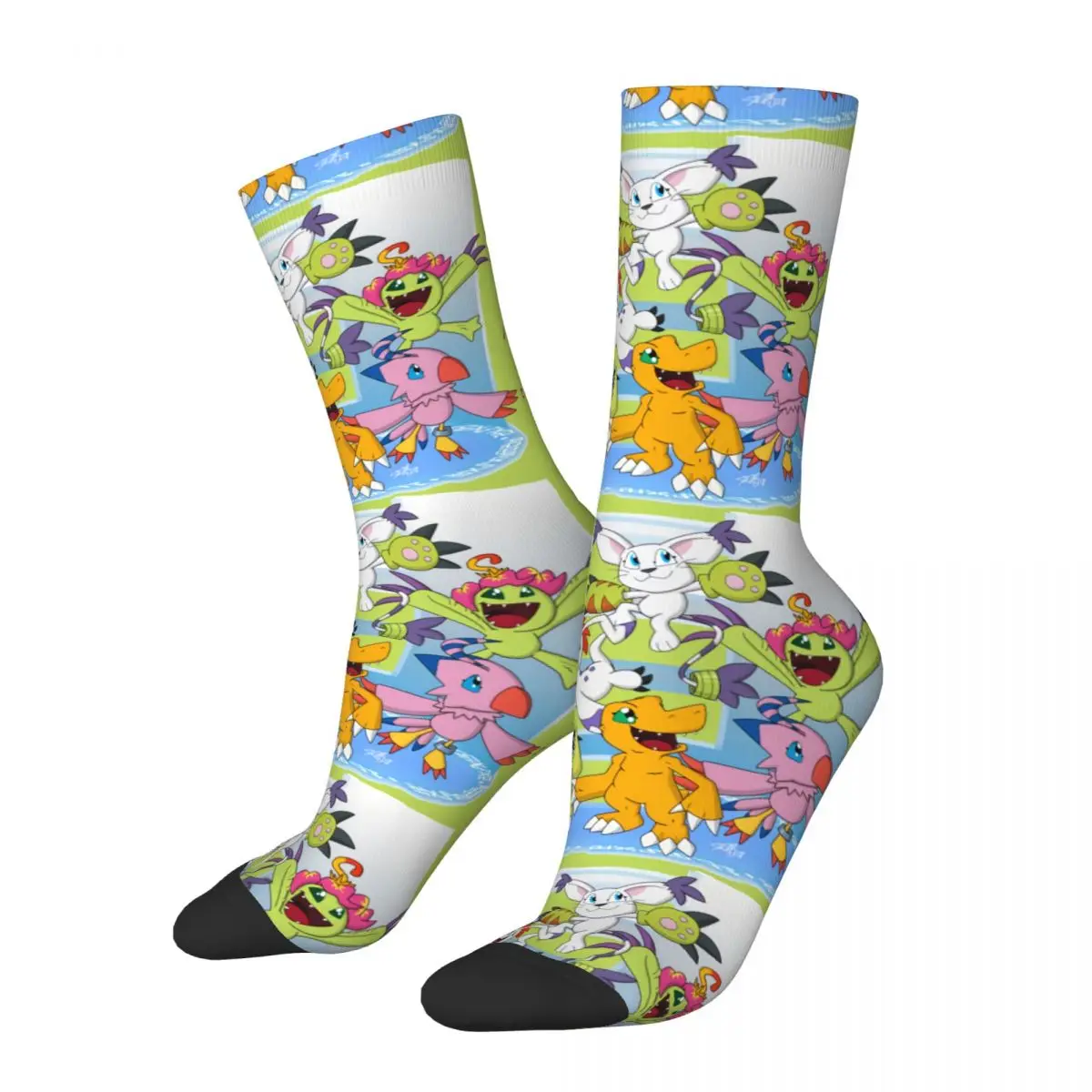 

Happy Funny Men's Compression Socks Digi Gang Retro Harajuku Digital Monster Manga Street Style Novelty Casual Crew Crazy Sock