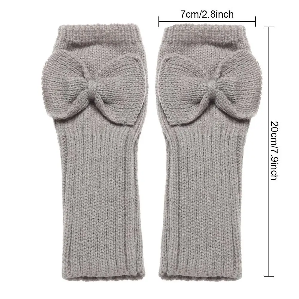 Comfortable Thick Warm Bowknot Knitted Gloves Elastic Keep Warm Half Finger Gloves Soft Arm Warmers Winter