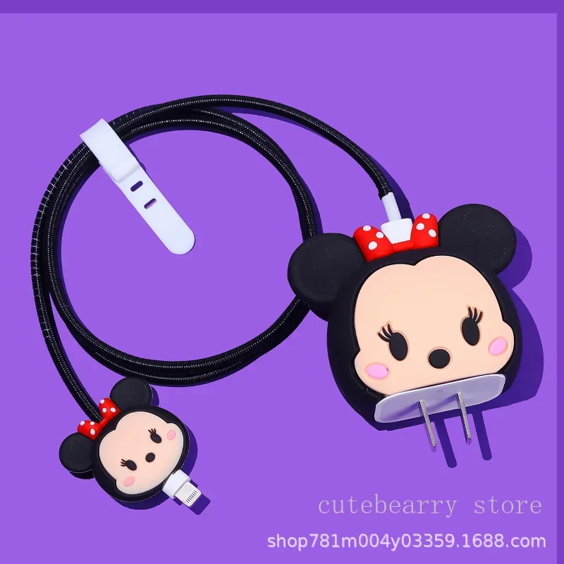 Disney Mickey Minnie Mouse for Apple 18/20W Adapter Charger Case with Cable Bite Protector Cute TPU Soft Protective Data Cable