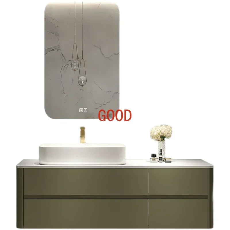 Stone Plate Bathroom Cabinet Solid Wood Wash and Wash Basin Cabinet Combination Washstand Bathroom