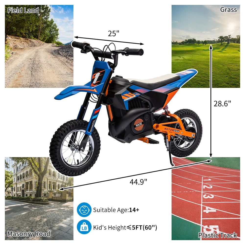 24V 7ah Kids Ride on Motorcycle,13.6MPH Fast Speed Electric Battery-Powered Off-Road Motocross with 250W Strong Motor 5