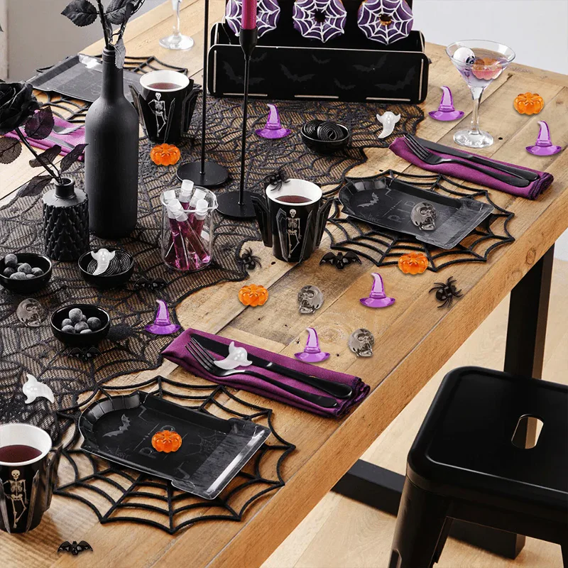 50/100Pcs Halloween Mini Acrylic Ornaments Skull Head Witch Hat Pumpkin Table Scatter for Halloween Party Home Decoration Crafts