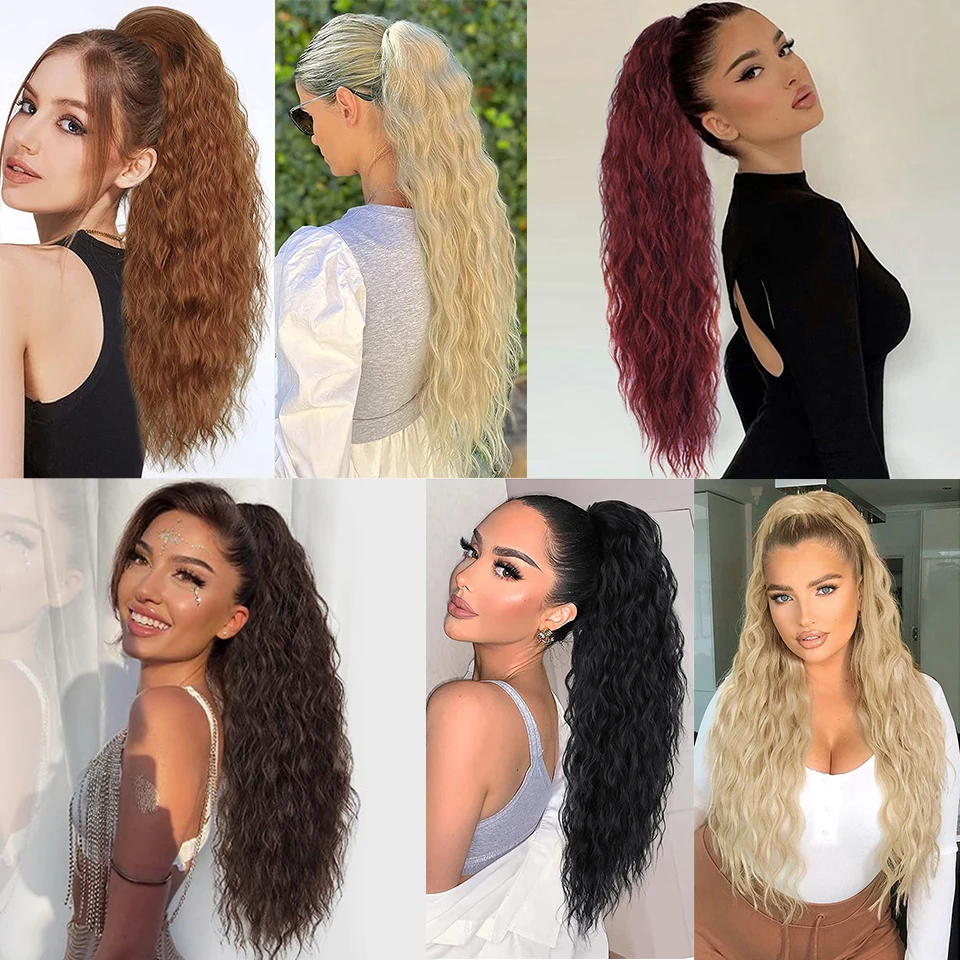 I's a wig Long Curly Drawstring Ponytail Extension for Women Cooper Red Hair Extensions Black Brown Blonde Synthetic Ponytail images - 6