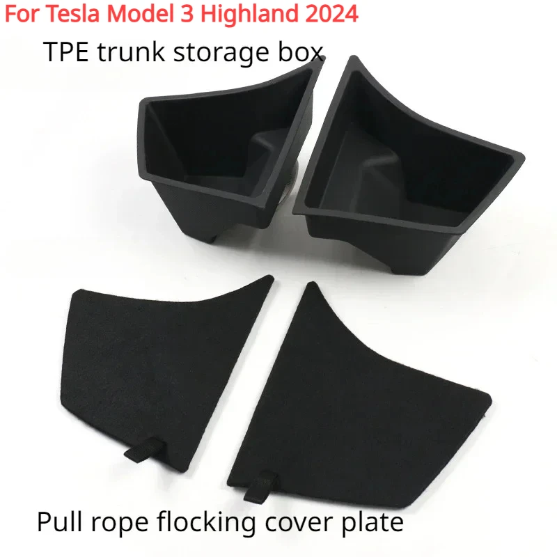 

For Tesla Model 3 Highland 2024 Trunk Sides Storage Bins Cargo Compartment Bucket TPE Box Boot Organizer&Carpet Lids Accessories