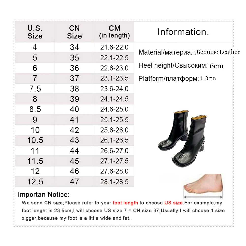 Unisex Real Leather Ninja Tabi Boots Women Split Toe Boots Women 6cm High Heels Women Shoes Winter Ankle Boots Botas de mujer