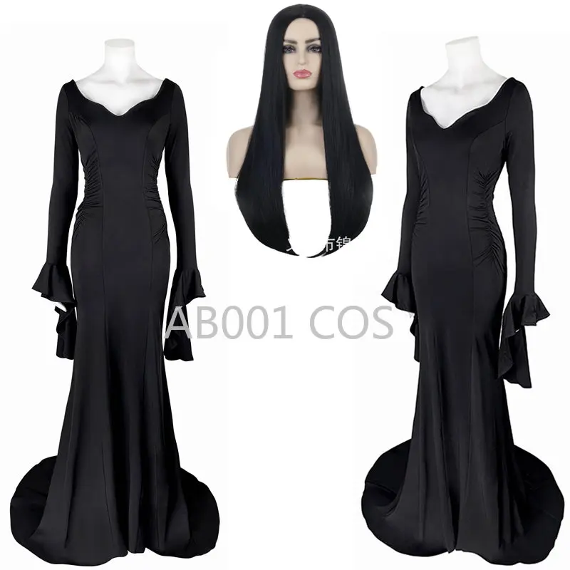 Addigs Sunday Morticia Addams Costume Cosplay Halloween Sexy Dress Parrucca Donne Adulte Punk Gothic Witch Lace Up Slim Gown Dress