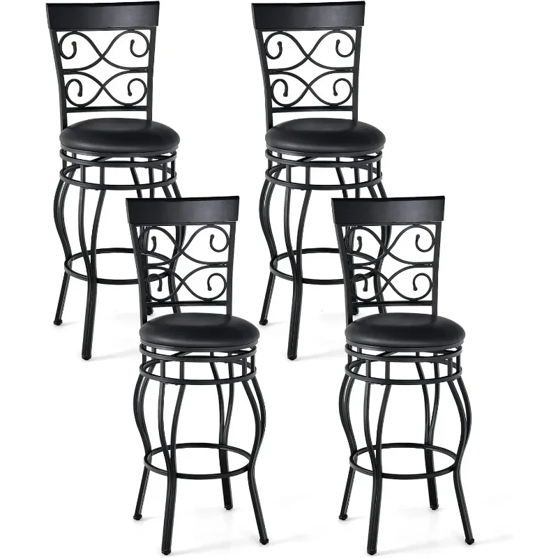 Bar Stools Set of 2, 360 Degree Swivel, 30" Bar Height Stools, with Leather Padded Seat Bistro Dining Pub Metal Vintage Chairs - Image 5