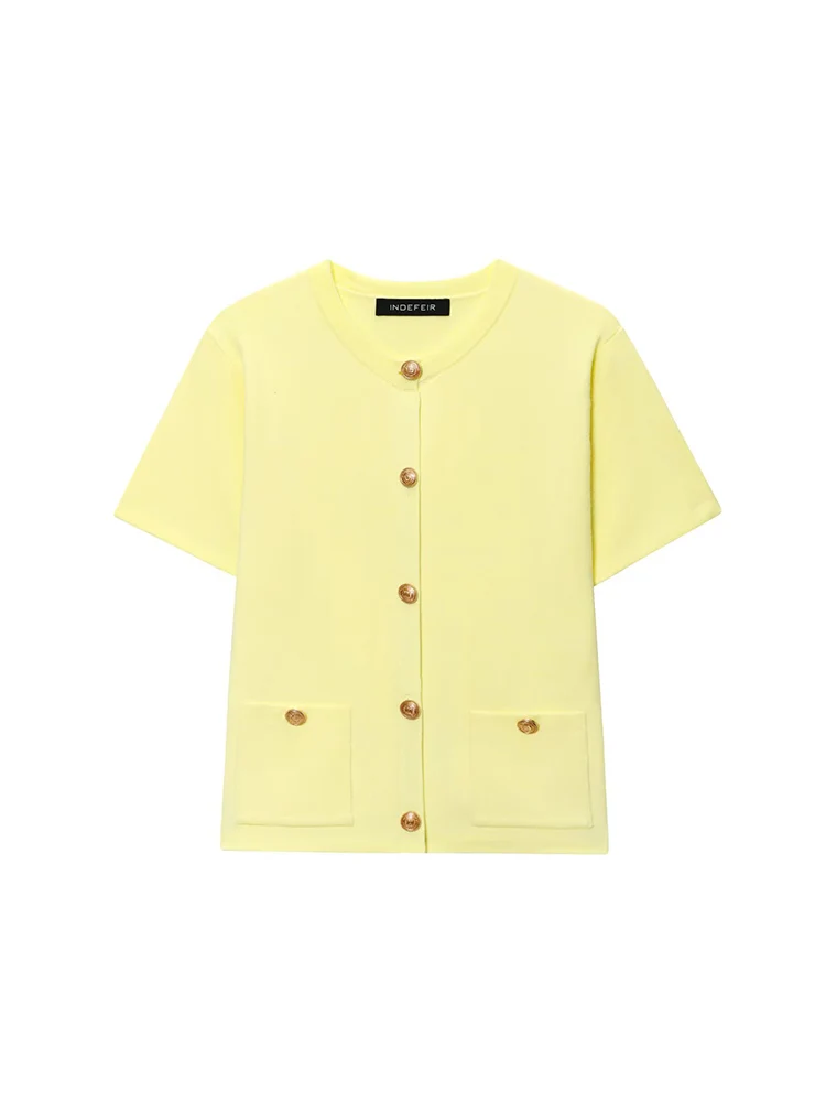 TFMLN Female Knitted Short Sleeve Sweater Women's Summer New O-neck Cardigan Loose Casual Single Breasted Lady Pockets Tops