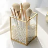 Golden Cosmetic Storage Box Desktop Lipstick Finishing Glass Plaid Jewelry Classification Storage Makeup Brush Organizer WF 4