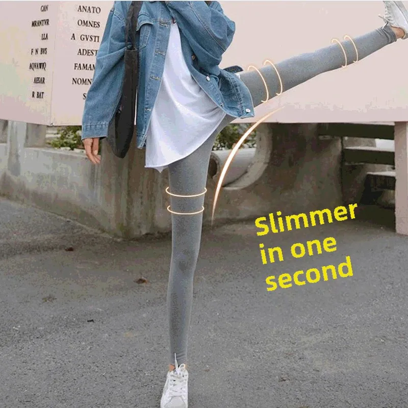 Spring Autumn New Style Grey Cotton Leggings Women's Thin High Waist Slimming Nine Points Pants Underwear for Women 2