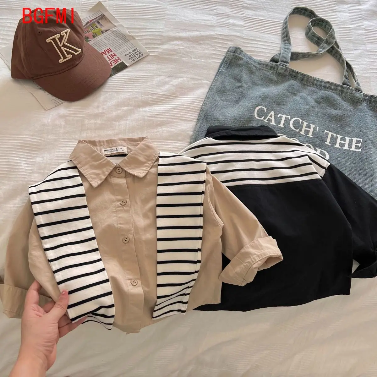 Children's Shirt Spring and Autumn New Fake Two Tops Boys and Girls Striped Shawl Shirt Fashion Children's Clothing 2-10Yrs Old