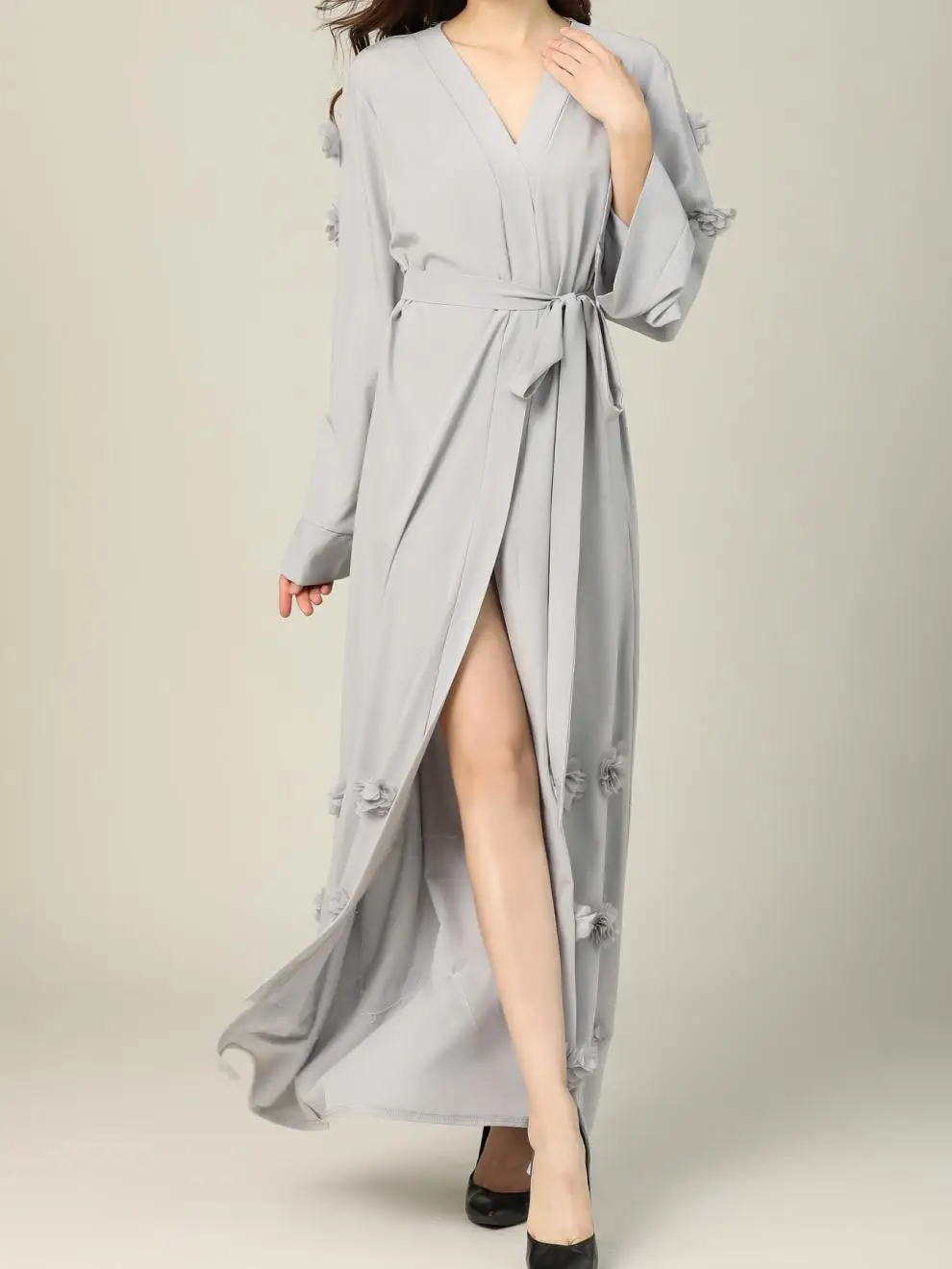 Muslim Formal Dress Abaya Women V-neck Fashion Large Hem Dress Elegant Ethical Long Dress Fashionable Place Up Robe Clothing