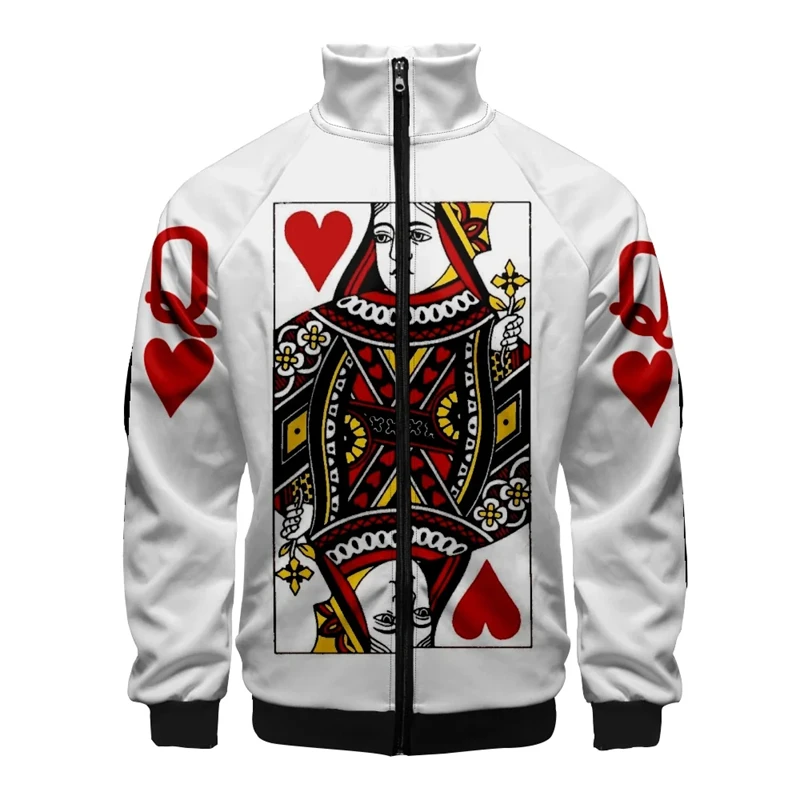 Playing Cards Poker K A Print 3d Stand Collar Hoodies Men Women