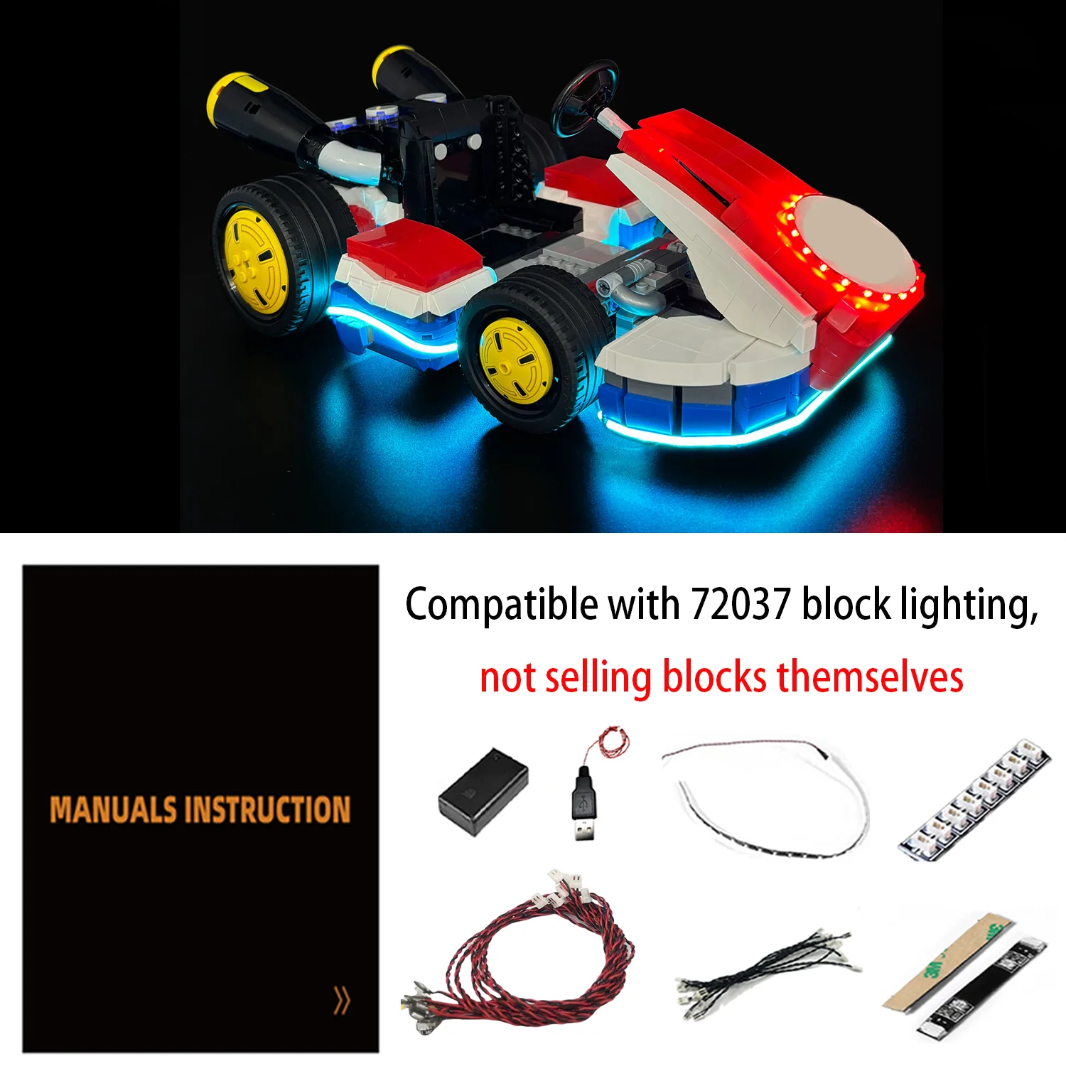 Комплект светодиодных фонарей LYBMTWF, совместимый с строительными блоками Lego 72037 Mario Kart Mario и Standard Kart (не включает модели кирпичей)