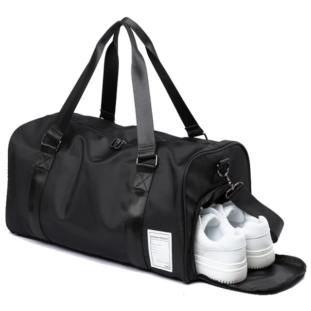 Bolsa deportiva negra para mujer, bolsa de gimnasio negra con compartimento  para zapatos y bolsillo para artículos húmedos, bolsa de playa para mujer