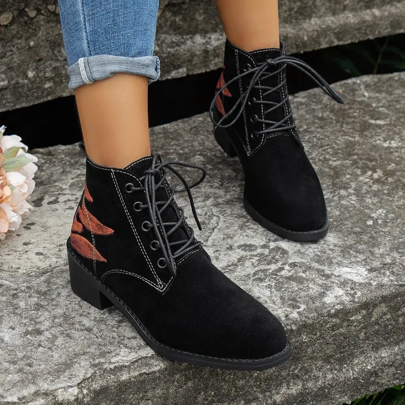 

Женские ботинки на шнуровке, зимние римские ботинки с круглым носком, короткие ботинки с квадратным носком, разные цвета, 2023