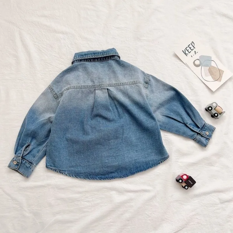 Spring and Autumn Boys' Shirt Long sleeved Coat New Children's Jeans Shirt Baby Casual Loose Top Coat
