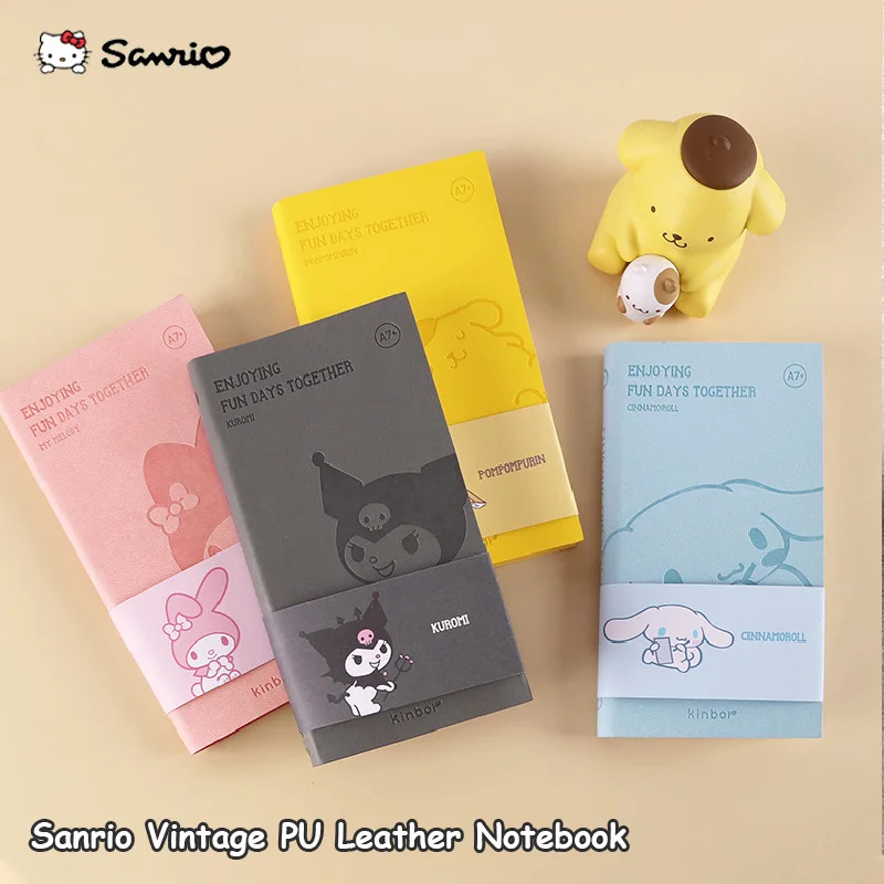 

Sanrio Vintage PU Leather Notebook Fashion Cinnamorroll Kuromi Cartoon Print Portable Pocket Diary Notepad Office Stationery
