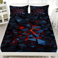 Ensemble de 3 draps-housses imprimés géométrie visuelle effet vertiges, 100 % polyester respirant, pour la décoration intérieure, avec 2 taies d'oreiller 5