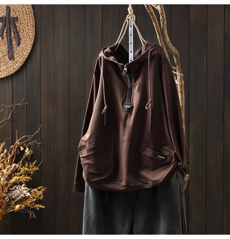 Women's Vintage and Casual Long-sleeved Pullover Top, 2025 New Spring Loose Hooded Sweatshirt