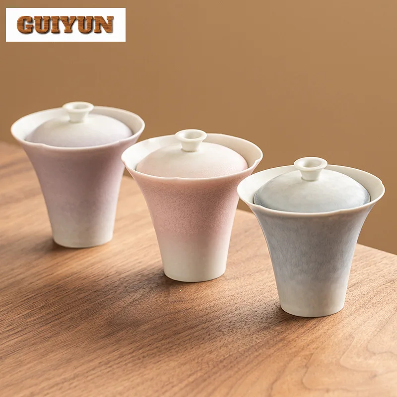 110ml Kiln Fambe Glaze Handmade Cover Bowl Chinese Style High-end Gaiwan Vintage Tea Tureen Tea Maker Teaware Decoration Gifts