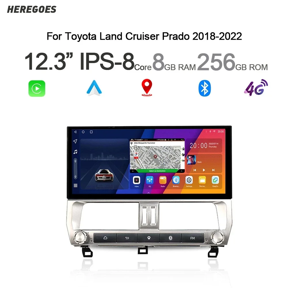 Carplay 12.3 "Android 13 Autoradio Multimedia-Player 8 256GB GPS Navigation Stereo für Toyota Land Cruiser Prado 2018 2013-2018