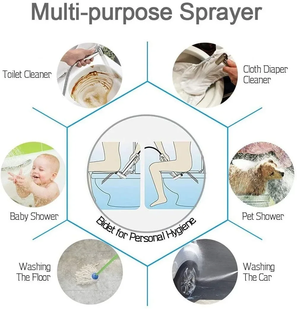 Handheld Toilet Bidet Faucet Sprayer Stainless Steel Bathroom Bidet Spraye Set Hand Sprayer Shower Head Self Cleaning No Punch 4