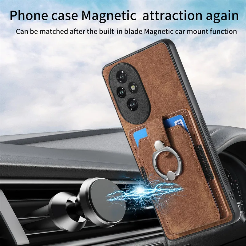 Luxury Leather Card Ring Magnet Back Case - Premium 5G Smart Cover