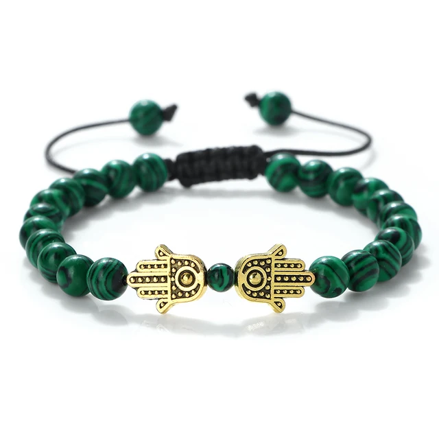 Bracelet pendentif main de Hamsa en perles naturelles œil de tigre et pierre de lave, tressé, pour femmes, hommes, couples, bijou porte-bonheur et protection, cadeau
