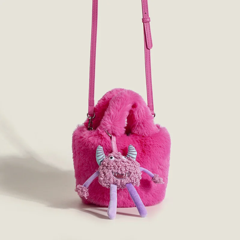 

Lady Mobile Bag Autumn And Winter Plush Handbag With Doll Plush Bag Women's Shoulder Bag For Girl Bag Woman Crossbody Bags