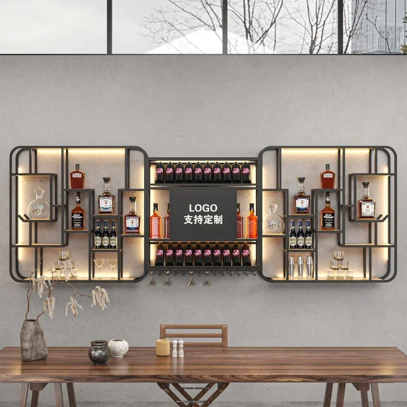 Chinese Style Ironwork Bar Cabinet Wall Mounted Shelving Fashion Creative Wine Rack Display Restaurant Kast Gold Furniture
