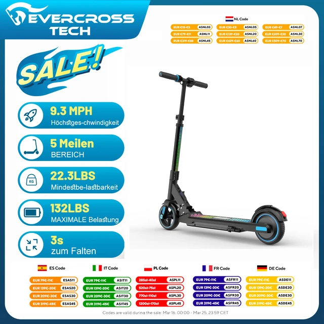 EVERCROSS TECH EV06C Trottinette Électrique pour Enfants, 6,5'' Pliable, Jusqu'à 15 KM/H, Écran LED, Lumières Colorées 1