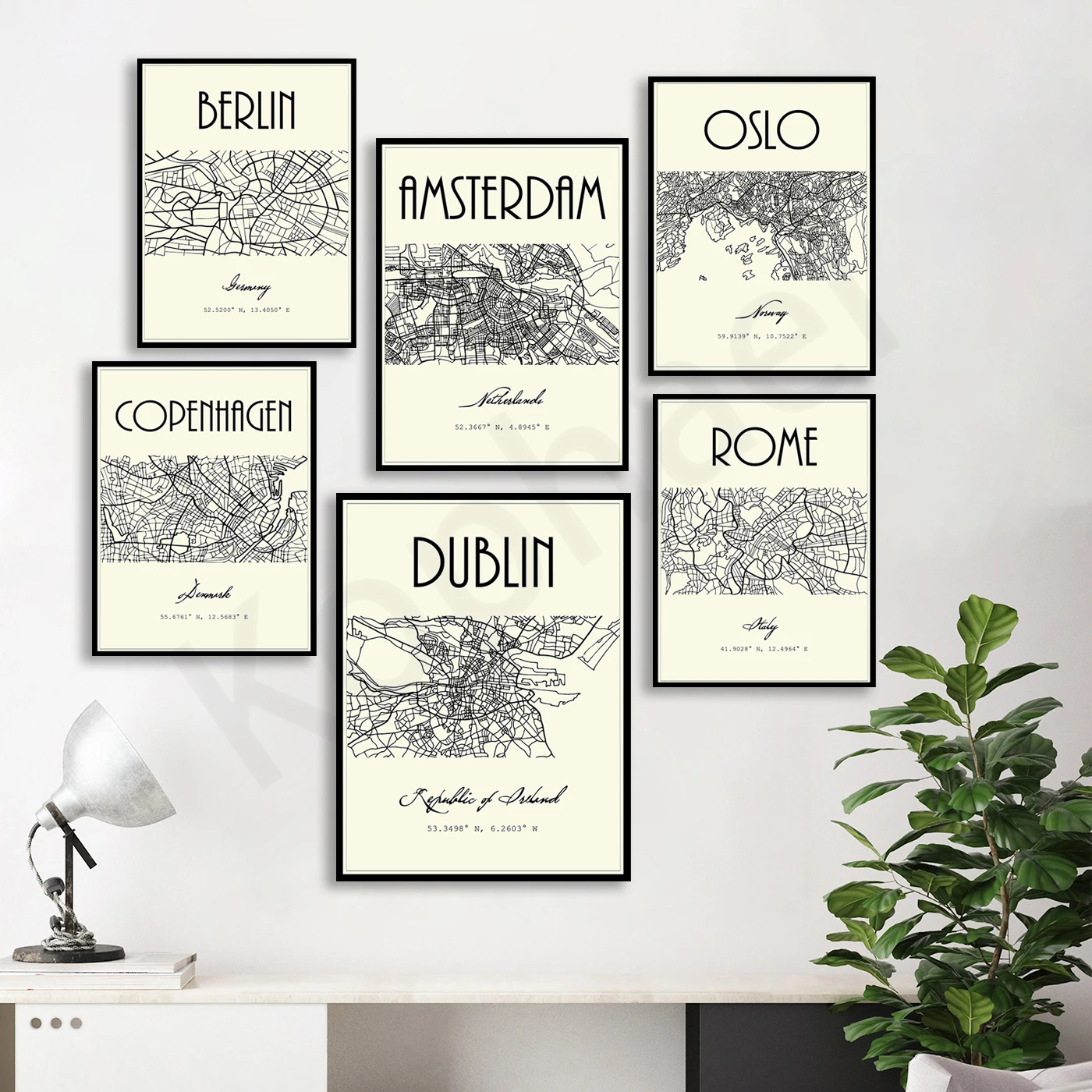 Roma Roma Roma Oslo Oslo Amsterdam. Mappa Della Strada Della Città. Poster D'Arte Per La Decorazione Della Parete Della Casa